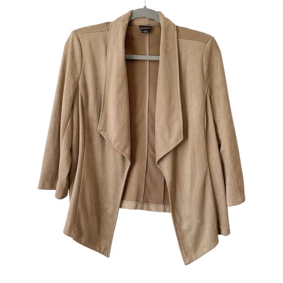 Covington Tan Faux Suede 3/4 Sleeve Open Drape Front Short Cardigan Blazer M - Picture 1 of 9